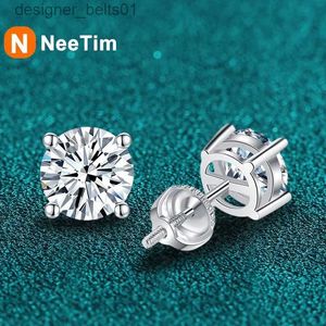 Stud NeeTim 2 Carat Moissanite Brincos Studs para Mulheres Homens Parafuso Thread Ear Stud 925 Prata Sólida Com Ouro Branco Banhado JóiasC24319