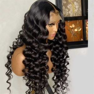 Perucas sintéticas Perucas sintéticas Long Natural Balck 180Density 26inch Soft Deep Wave Lace Front Wig para mulheres com Babyhair PrePlucked Daily Glueless Wigs 240327