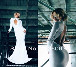 Sexy Open Designer Long Sleeves High Neck Backless White Jersey Evening Dress Prom Party Gowns Vestido De Fiesta3031271