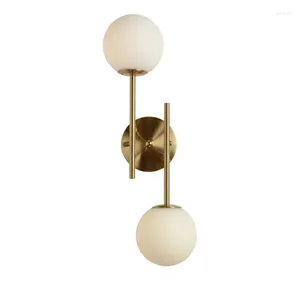 Wall Lamp Modern Simple Double Head Milk White Round Glass Art Study Bed Aisle Background