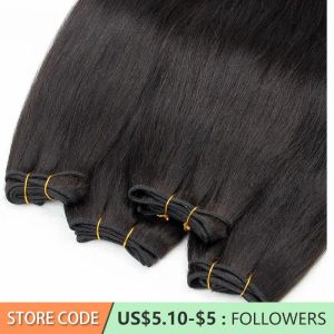 Weft Light Yaki Bundles Human Hair Extensions Remy Yaki Straight Bundles Double Weft Curtain Sew In 100g/Bundle 1226" Natural Black