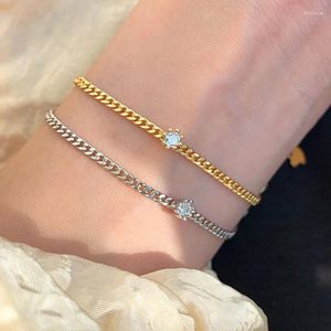 Charm Armband Trendy Simple 925 Sterling Silver Link Chain Armband Cubic Zirconia Jewelry Gift Party Suppies Bijoux grossist