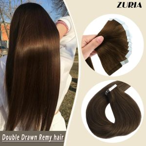 Расширение расширения Zuria лента в человеческих волосах наращивание 100% натуральная remy 20pcs/лот 16/20/24 дюйма бесшовная лента на утечке для женщины