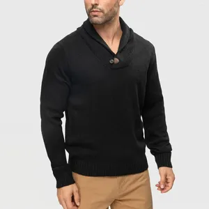 Męskie swetry FashionSpark Pullover Sweater kołnierz szal Slim Fit Casual Cable Knit Stylowy pojedynczy przycisk Lekki dzianin