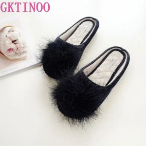 Pantofole in pelliccia super morbida in pelliccia di velluto scarpe scrupoli donne classiche camera da letto nera non colpire pantofole da pavimento per interni Slifori alpato femminino