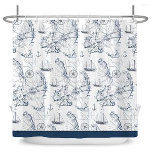 Shower Curtains Nordic Style Curtain Retro Navigation Sailing Anchor Printing Bathroom Waterproof Fabric Bath Decor