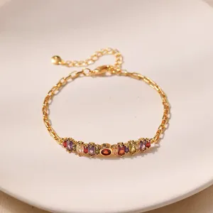 Braccialetti a maglie Bracciale di lusso con zirconi colorati per donna Gioielli personalizzati di moda con catena in metallo impermeabile placcato in oro 18 carati