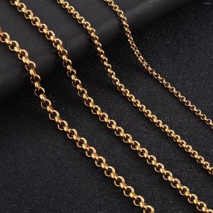 Ketten Edelstahl Lange Halskette Rolo Runde Link O Kette Choker Für Frauen Männer Gold Farbe Überzogene Schmuck Zubehör am Hals