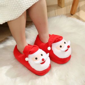 Slippers Christmas Plush Slippers Winter Indoor Velvet Thermal Boots Cartoon Santa Claus Home Cotton Shoes Cloth Sole Bedroom Slippers