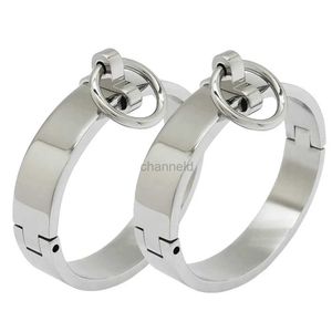 Bangle Polished stainless steel lockable wrist and ankle cuffs bracelet with detachable o-ring binding 240319