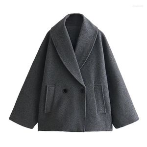Женские куртки 2024, весенняя шерстяная куртка с отложным воротником, модное повседневное пальто, универсальное смешанное свободное пальто
