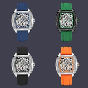 Wysokiej jakości AAA Watch Squated Srebrny szkielet mechaniczny zegar zegarowy Sports Montre Homme Guma obserwacja Automatyczna projektant Designer Luminous SB060 C4