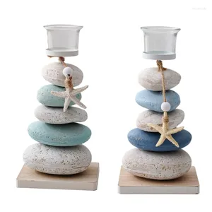 Candle Holders Coastal Type Colored Stone Wooden Platform Holder Stand Stylish