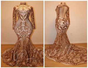 Sexy Gold Sequins Evening Prom Dresses Sheath Formal Party Gown Mermiad Luxury Pageant Dress Sweep Train Custom Made5537614