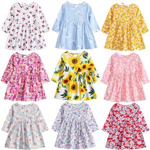 Partihandel Nya barn Koreanska prinsessklänningar Designer Summer Thin Girls Long Sleeve Printed Dresses Party Dresses Children's Clothing Lämpliga för åldrarna 2-6 A8 DHL