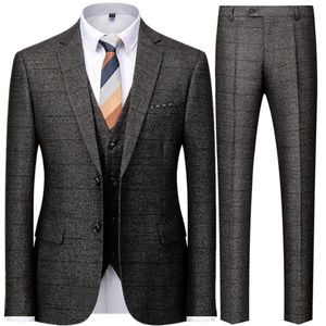 Blazers Jacket Pants Vest Fashion Mens Casual Boutique Business British Plaid Randig Suit Coat Trousers Waistcoat 240312