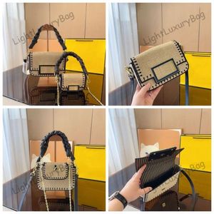 Straw Crossbody Bag Shoulder Weave Messenger Bag Purse Handbag Fashion Gold Hardware Letter Tassel Decoration Chain Clutch Flap Bags 240319