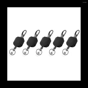 Keychains 5PCS Heavy Duty Metal Retractable Badge Holders Carabiner Belt Reels Clip Key Ring ID Card Holder Black