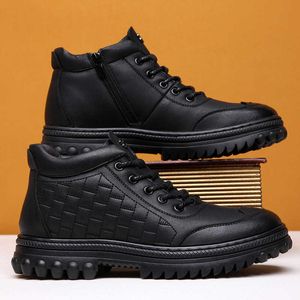 HBP Non-Brand Mens High-top Winter Leather Shoes with Fleece Lining and Non-slip Sole