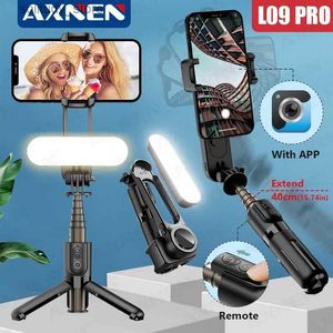 Stabilizatory Axnen L09 Pro bezprzewodowy bluetooth selfie Statyw Statyw Handheld Gimbal Stabilizator Monozod z zapełnieniem światła migawki iOS Android Q240319