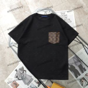 Xinxinbuy Men Designer Tee Tシャツ2024イタリアエンボスレター印刷革ポケット