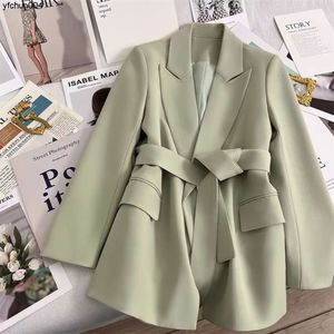 Trendy Suit Jade Green Tie Up Jacket For Women in Spring New Design Sense Temperament Korean Casual Version H733