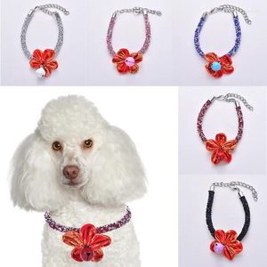 Dog Apparel Retro Rhinestone Rope Three-dimensional Flower Pet Necklace Fashionable Solid Color Personalized Bell Accessories Cat Collar