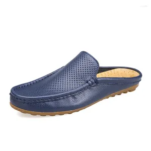 Tofflor mäns mulor skor loafers som kör öre loafer lägenheter läder glid på pull-on sommar luft hål lågt topp ljus andas casual lei