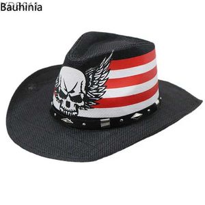 Wide Brim Hats Bucket Big Size 58-60CM Skull Pattern Western Cowboy Hat Summer Str Sun Cowgirl Caps Sombrero Hombre 240319