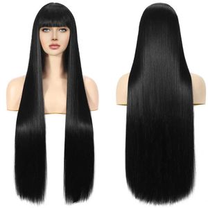 Perucas sintéticas longa reta peruca preta com franja perucas sintéticas para mulheres cabelo resistente ao calor lolita vermelho pelucas uso diário cosplay 240328 240327