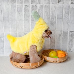 Cão vestuário pet filhote de cachorro roupas inverno banana transformação vestido engraçado halloween quente gato teddy casaco de pelúcia