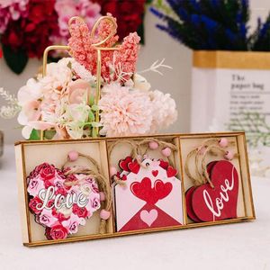 Party Favor Reusable Wooden Pendant Valentine's Day Heart Hanging Set With Lanyard Envelope Design Pink Decorations For Home