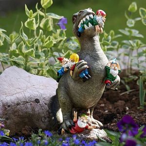 Trädgård dinosaurie äter gnome statyer utomhus roliga harts figurer skulpturdekor för trädgård uteplats gräsmatta prydnadsdekor 1 st 240329