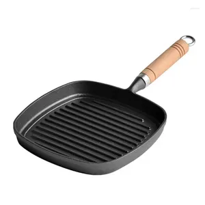 Pannor kastrull gjutjärn stekpanna 22/24 cm trähandtag rand biff stek köksredskap kök utomhus bbq pannkaka