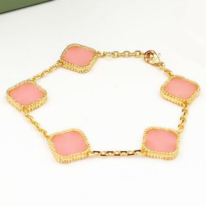 Five Flower Charm Bracciale oro placcato doppio colorato trifoglio braccialetti eleganti braccialetti moderni per la moda per donne regalo classico festeggiamento per feste per feste rosa Bangle rosa