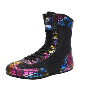 Sapatos High Tube Tubo Color Printing Sapatos de boxe para adultos Tamanho do garoto 2745 Luxo de luta respirável tênis Sambo Squat Gym Fitness Boots