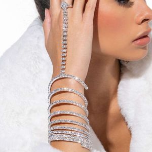 XSBODY Multi-Layer Crystal Finger Chain Armband For Women Rhinestone Stretch Bangle Upper Arm Armband Wedding Jewelry Gift