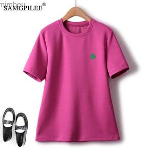 Women's T-Shirt 2023 Summer New Cotton Oversized T-shirt Womens Embroidered Peach Heart Color Short-sleeved Sweet Beauty Y2k Tops 4XLC24319