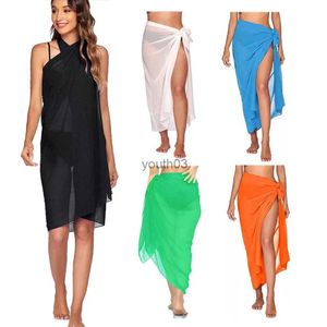 Saias Skorts Mulheres Chiffon Swimwear Bikini Cover-Ups Envoltório Saias Verão Praia Sexy Black White Scarf Shl Sarong Pareo Natação Férias 240319