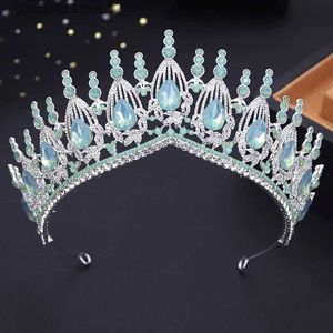 TIARAS 우아한 공주 오팔 티아라스 소녀 왕 크라운 신부 웨딩 크라운 신부 신부 헤어 보석 파티 헤드웨어 블루 그린 y240319