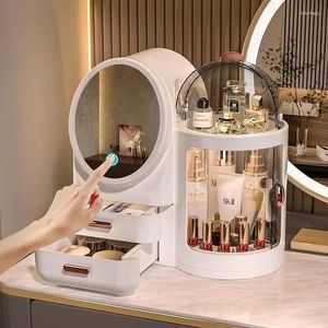 Storage Boxes Cosmetic Box Dressing Table With Lamp Mirror Integrated Rotating Makeup Organizers Desktop Skin Care Product Rack