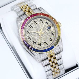 Watch Master Luxury Men's Colored square diamond bezel stainless steel diamond set case automatic mechanical movement Rose gold and silver