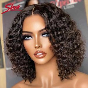 Synthetic Wigs Human Chignons HD Lace Deep Curly Hair Bob Wigs Natural Black Color Lace Front Part Bob Wigs 250% Density Sleek Brazilian Remy Human Hair Wigs 240327