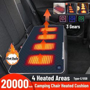 Mat 4 Heating Areas Electric Heated Chair Cushion 20000mah Winter Warmer 3 Modes Heating Pad Mat for Car Home Office Camping Fishing