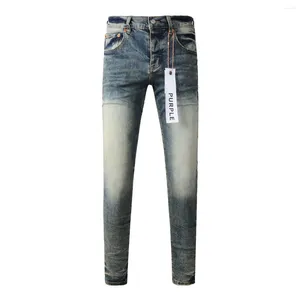 Calças femininas Roxo Marca Jeans 1:1 High Street Azul Matte Bleach Wash Fashion Repair Low Rise Skinny Denim