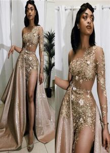 Aftonklänningar plus storlek illusion långa ärmar eleganta dubai arabiska paljetter prom klänningar party klänning 000288765853