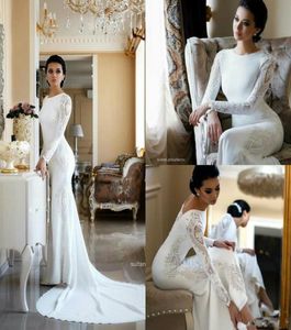 Modest Mermaid Wedding Dresses Lace Appliqued Beaded Berta Sweep Train Boho Wedding Dress Bridal Gowns Plus Size Sleeves abiti da 9405128