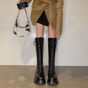 Buty Buty z koronkami Zimowe kolano wysokie wał koronkowe Buty platformowe dla kobiet Black Footwear trend 2023 Nowość mody