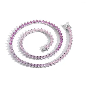 Chains EYIKA Fashion Design High Quality Gradient Pink Fuchsia Purple Zircon Necklace Women Men Hiphop Jewelry Iced Out CZ Tennis Chain