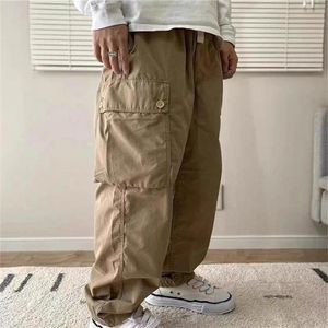 Calça cargo cáqui fashion solta com vários bolsos calças masculinas de alta qualidade 2024ss